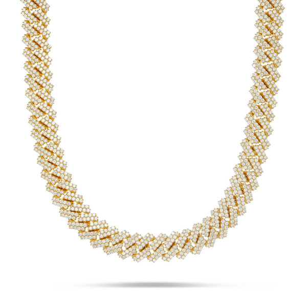 10K Gold 40.44ctw Prongset Diamond 15mm Cuban Chain