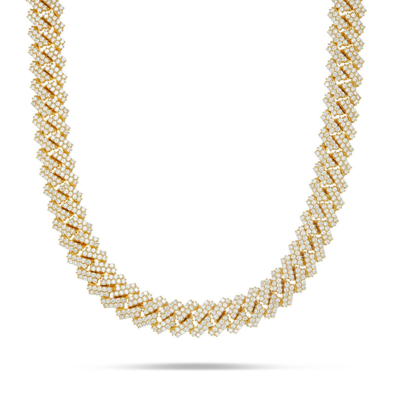 10K Gold 40.44ctw Prongset Diamond 15mm Cuban Chain