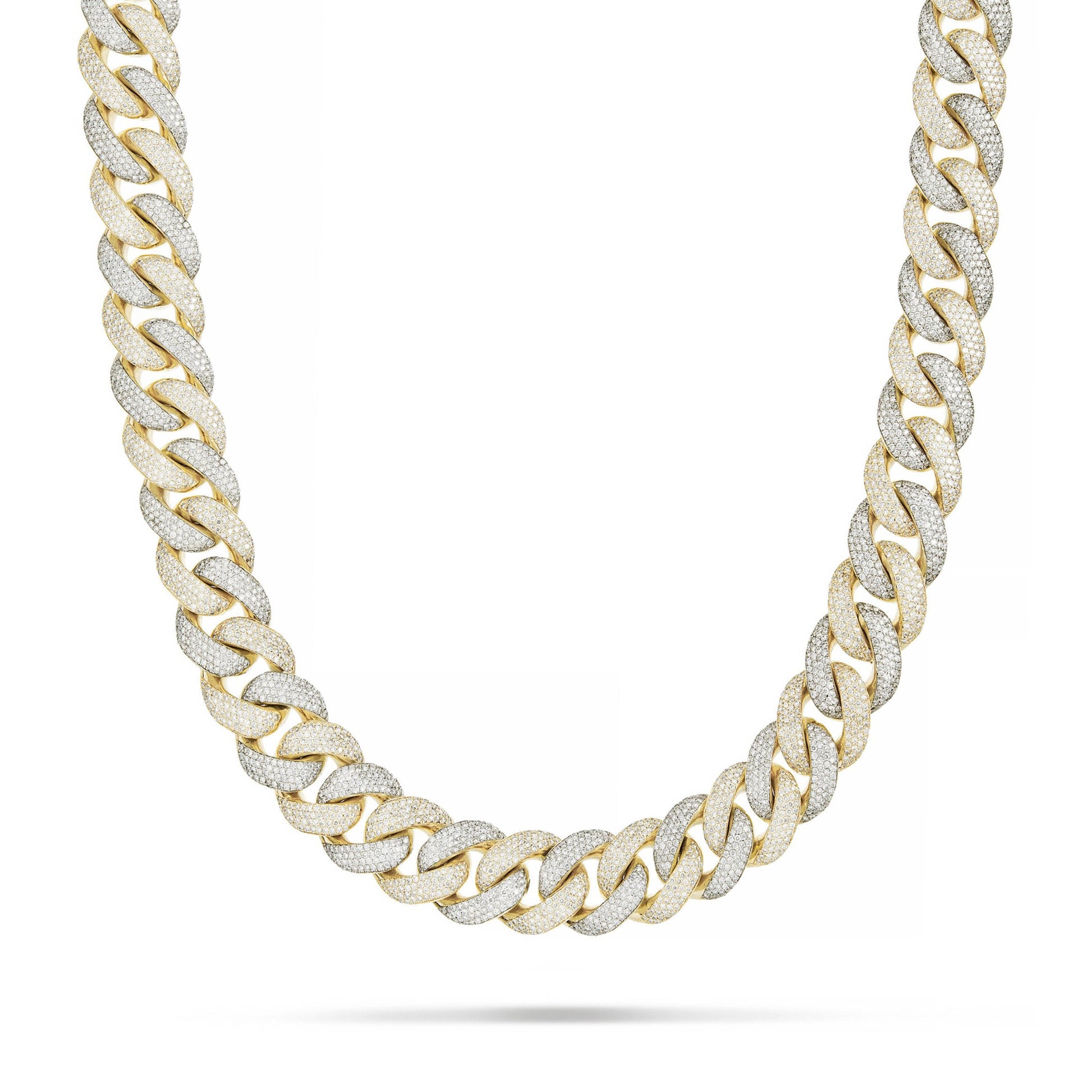 14K Gold Two Tone 40ctw Prongset Diamond 16mm Cuban Chain