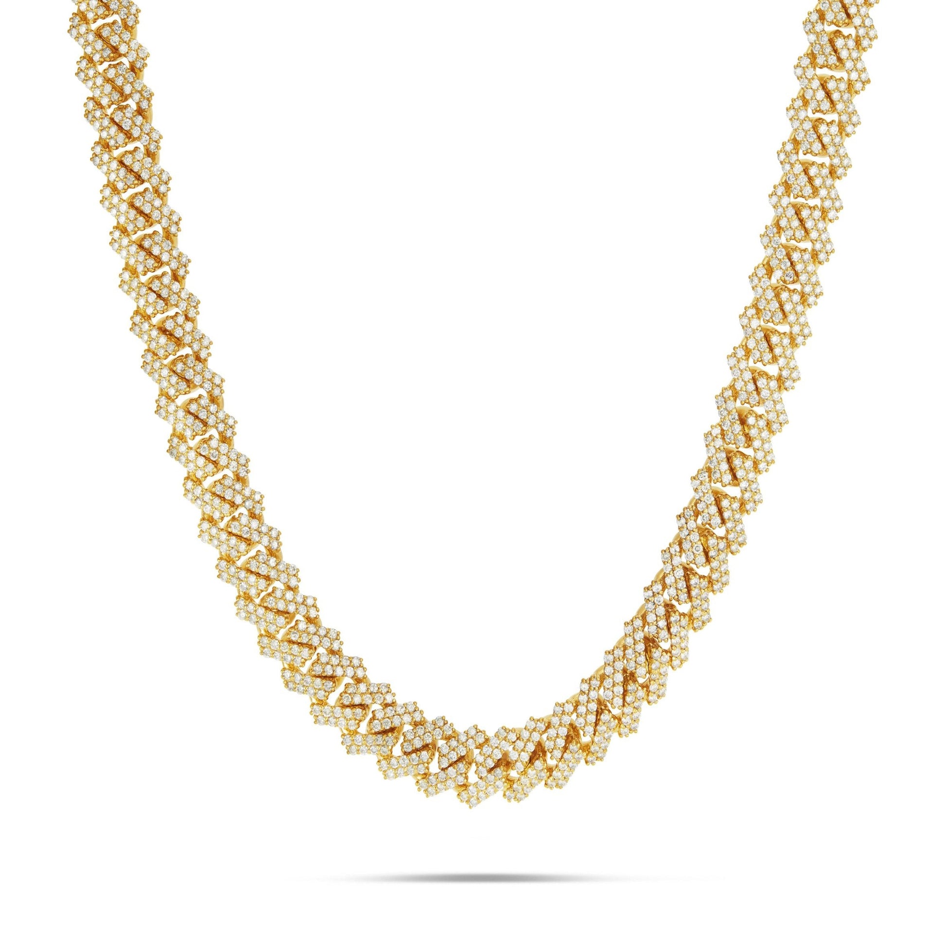 10K Gold 27.56ctw Prongset Diamond 16mm Cuban Chain