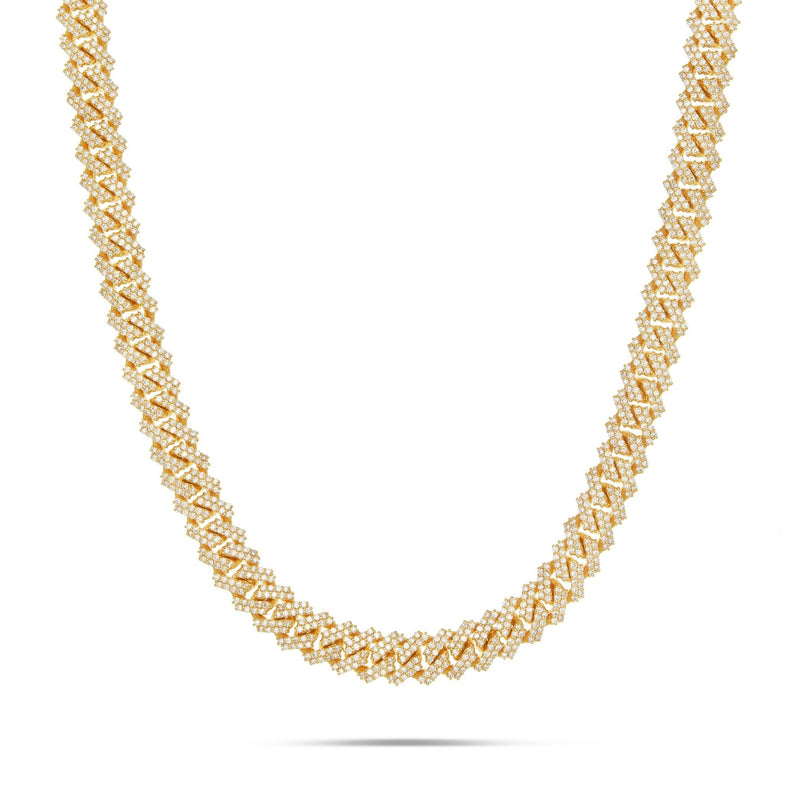 14K Gold 15.11ctw Prongset Diamond 9.25mm Cuban Chain