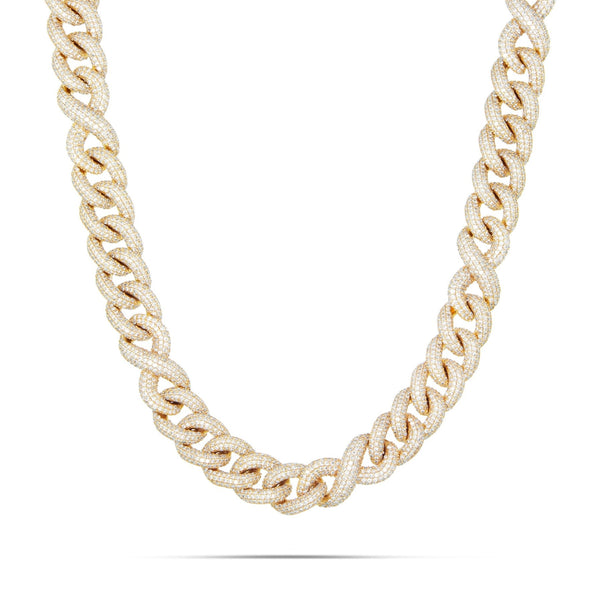 10K Gold 33.34ctw Prongset Diamond 12mm Infinity Cuban Chain