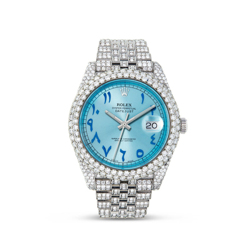 23ctw Full Diamond Rolex DateJust 41mm Blue Arabic Jubilee