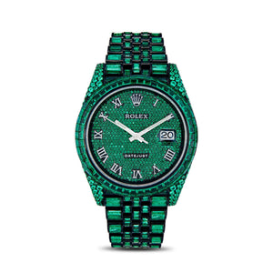 Rolex DateJust 41mm with Green Emeralds and Black Rhodium