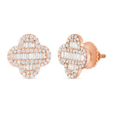 Baguette & Round Diamond Clover Stud Earrings 0.85 ctw