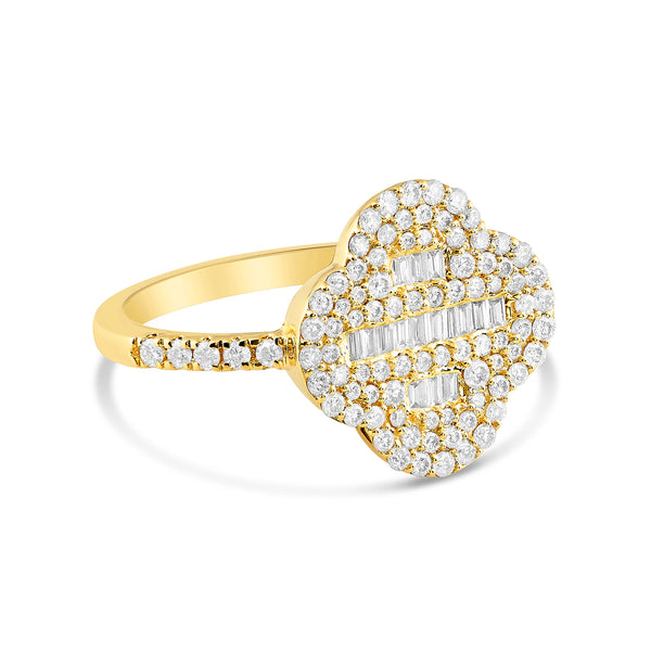 10K Gold Baguette Diamond Clover Ring