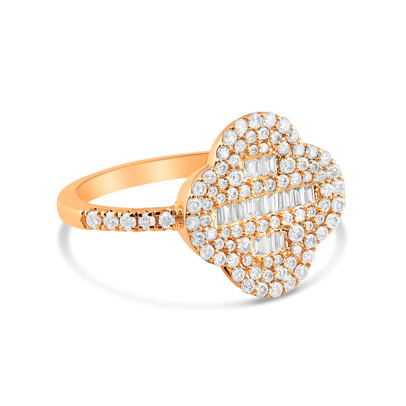 10K Gold Baguette Diamond Clover Ring