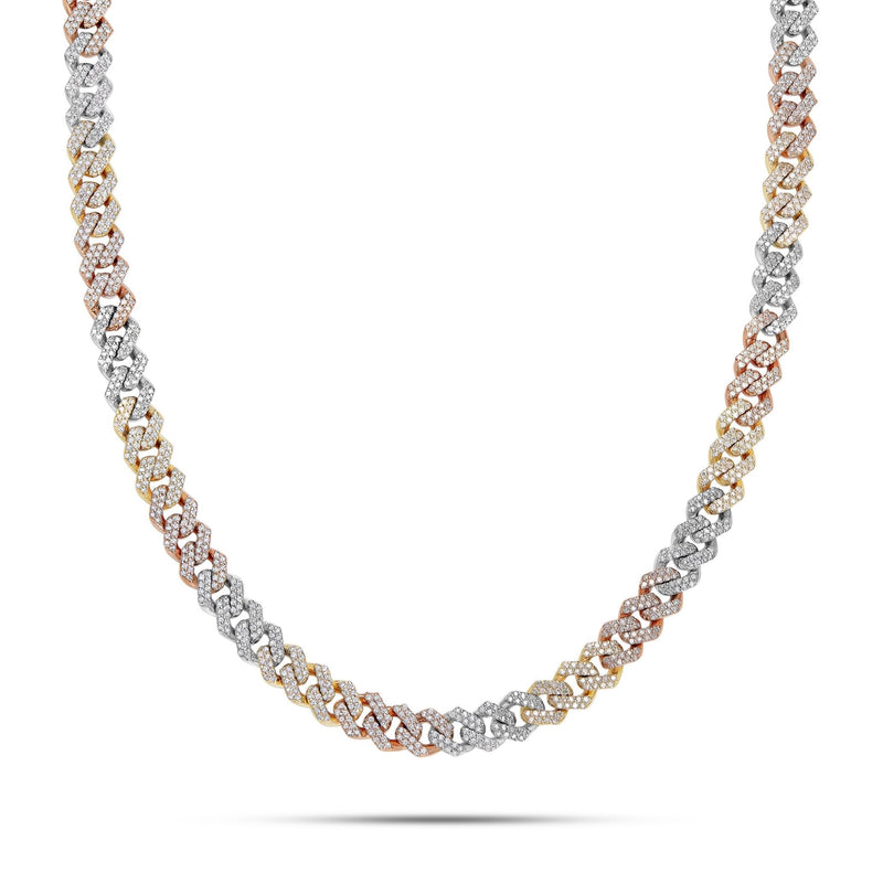 10K Gold Tri-Tone 3.91ctw Diamond Cuban Chain