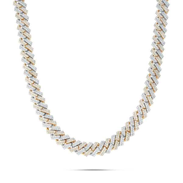 10K Gold Two Tone 15.67ctw Prongset Diamond 11mm Cuban Chain