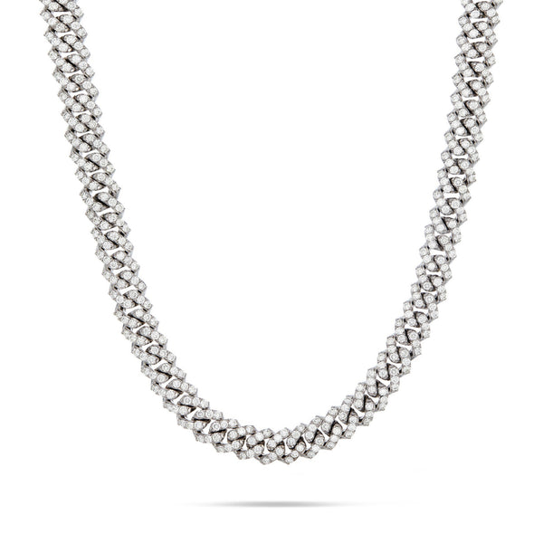 10K White Gold 18.20ctw Prongset Diamond 10.5mm Cuban Chain