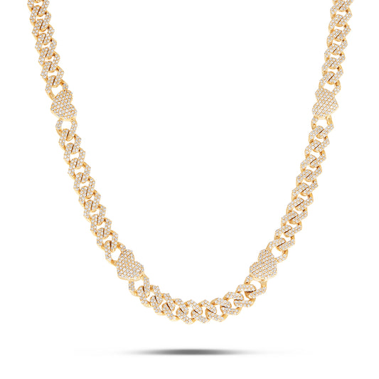 10K Gold 4.21ct Diamond Cuban Chain with Heart Motifs