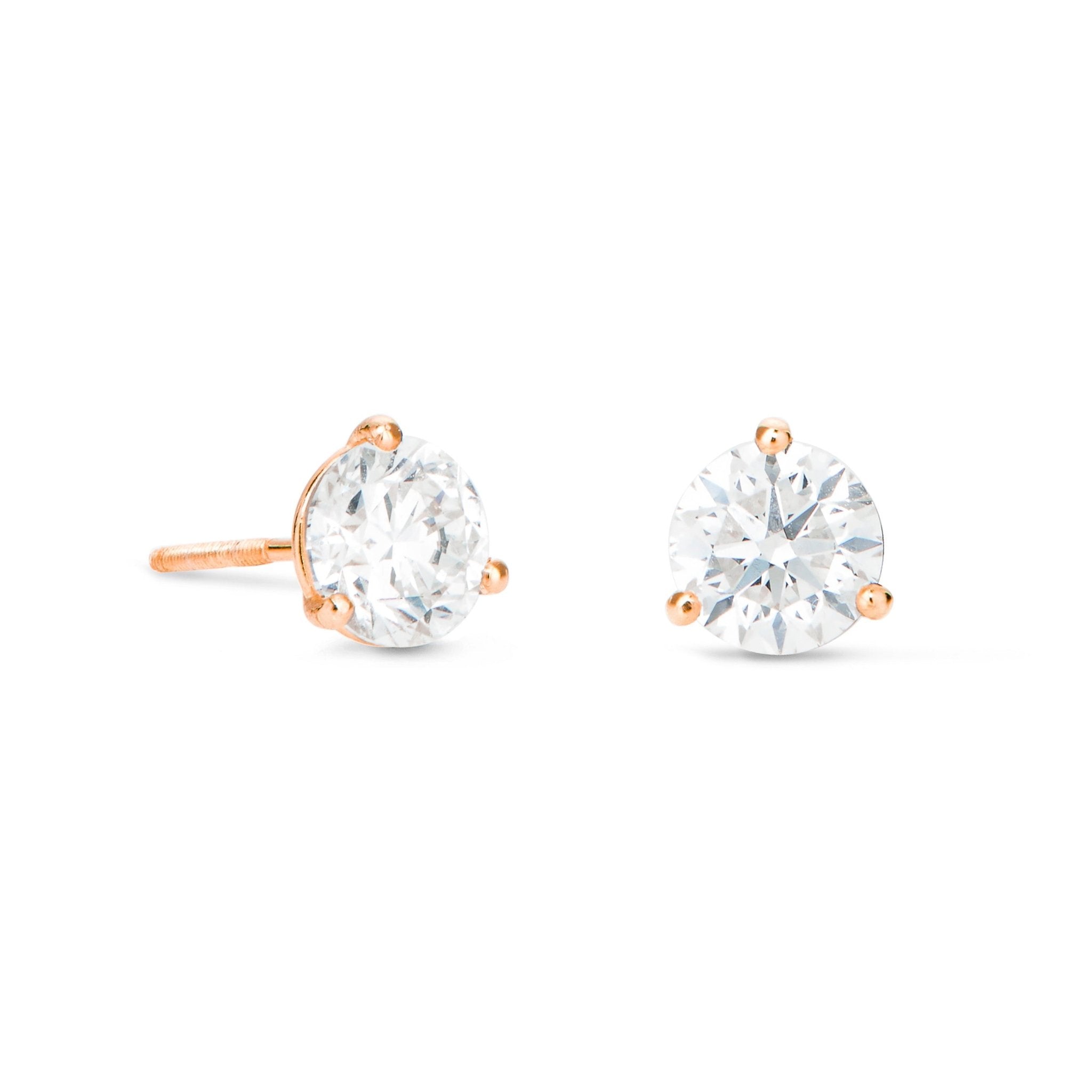 14K Gold 0.95ct 3-Prong Diamond Solitaire Stud Earrings