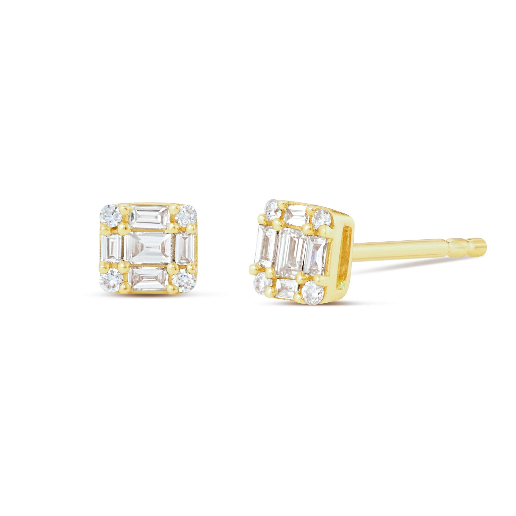 18K Gold 0.18ct Baguette Diamond Cluster Studs – Shyne Jewelers™