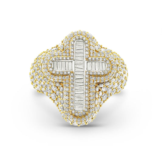 Baguette Cross Diamond Ring - Shyne Jewelers BAGCROSSRING_1 Yellow Gold Shyne Jewelers