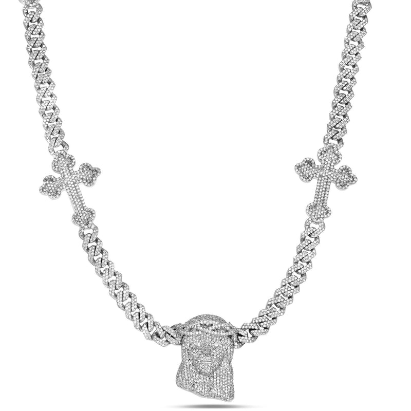 Diamond Cuban Chain with Religious Symbols - Shyne Jewelers 165-00384 White Gold Shyne Jewelers