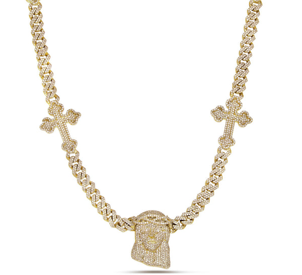 Diamond Cuban Chain with Religious Symbols - Shyne Jewelers 165-00384 Yellow Gold Shyne Jewelers