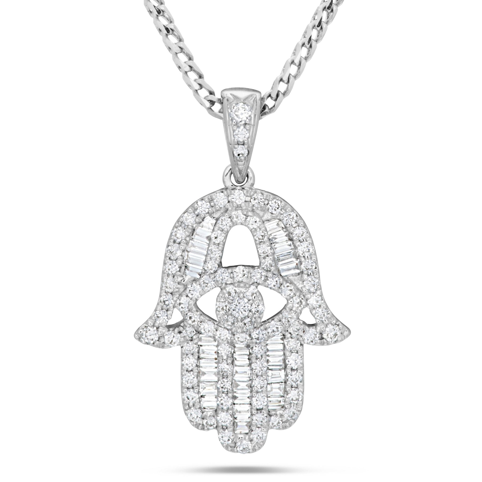 18K White Gold 0.61ct Baguette Diamond Hamsa Pendant – Shyne Jewelers™