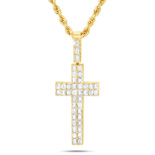 Emerald Diamond Cross Pendant - Shyne Jewelers Yellow Gold Shyne Jewelers