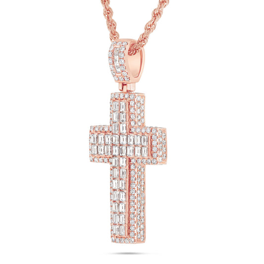 Emerald Diamond Cross Pendant - Shyne Jewelers Rose Gold Shyne Jewelers