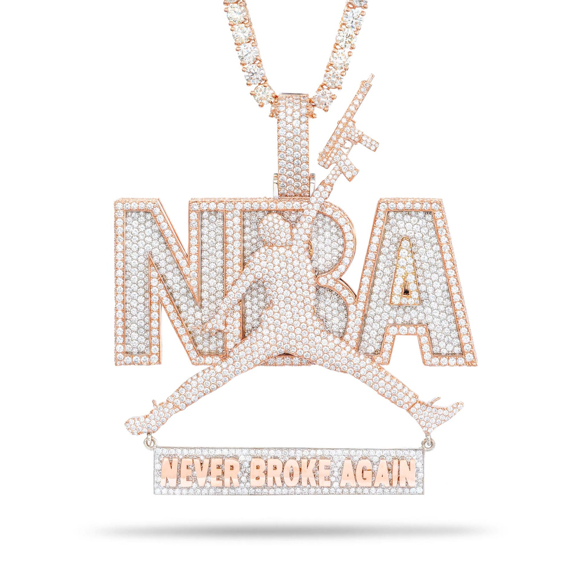 NBA YOUNGBOY 4KT NEVER BROKE AGAIN PENDANT GOLD CUBAN LINK CHAIN NECKLACE  RAPPER