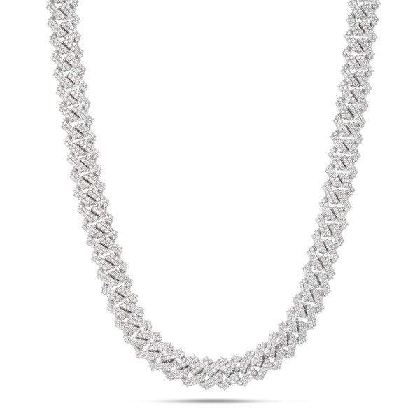 White Gold Prong set Diamond Cuban Chain, 10 mm - Shyne Jewelers Shyne Jewelers